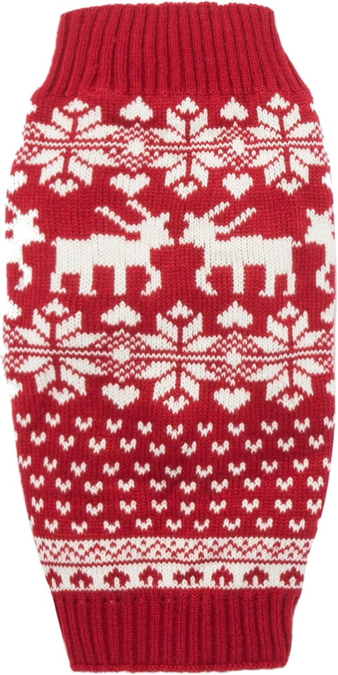 Red Christmas Dog Sweater, Reindeer Holiday Festive Outfit for Dogs, Medium M Size 13" Back Length