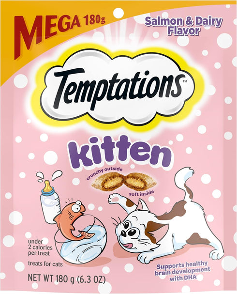 Temptations Kitten Treats, Salmon & Dairy, Crunchy and Soft Treat, 6.3 oz. (Pack of 10)