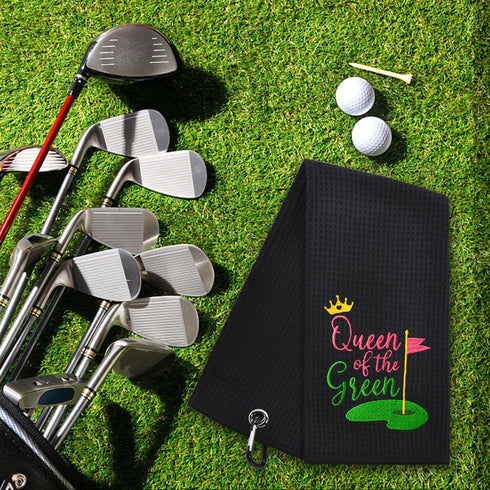 Hafhue Queen of The Green Embroidered Golf Towel - Golf Accessories Gift for Women, Retirement Birthday Gifts