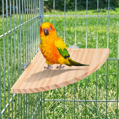Trinkrittey 6.7 Inches Bird Perch Platform Stand Wooden Parrot Perch Corner Fan Shape Playground Cage Accessories