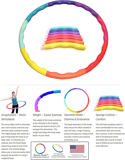Weighted Hula Hoop, ACU Hoop 3L - 3.3 lb Large Weight Loss Fitness Workout Sports Hoop with Ridges, Rainbow Colors