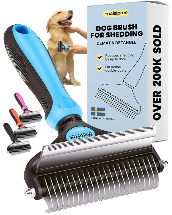 MalsiPree Dog Brush for Shedding, 2 in 1 Undercoat Rake Deshedding Tool for Medium to Large Dogs, Pet Dematting Comb