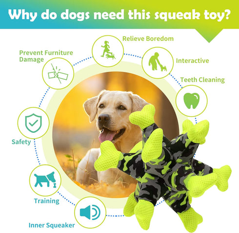 Dog Chew Squeaky Toys - Tug of War Stuffed Jack Bone Toy with Squeakers, Durable Interactive Toy for All Dog Sizes,