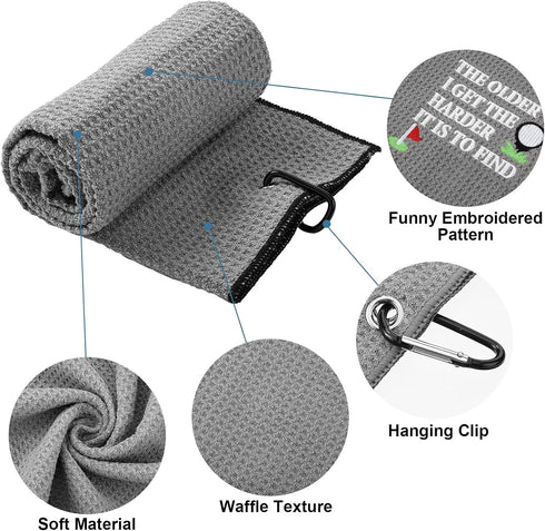 Moukeren 6 Pcs Funny Golf Towel | 16 x 24 Microfiber Embroidered Golf Bag Towel with Clip for Gifts