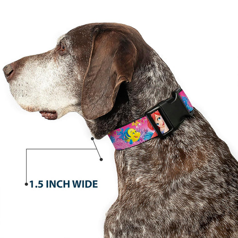 Buckle-Down Plastic Clip Collar - Large Ariel/Flounder/Fish Trio Poses Pinks - 1.5" Wide - Fits 18-32" Neck