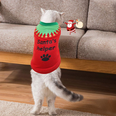 HYLYUN 2 Pack Christmas Dog Shirts, Printed Puppy T-Shirt, Cute Dog Clothing for Small Dogs and Cats, Christmas Cosplay