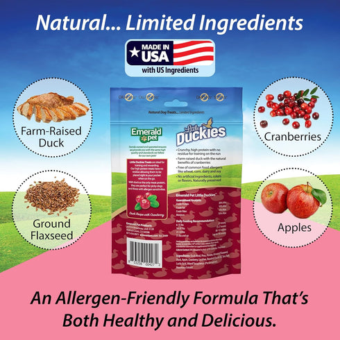 Emerald Pet Little Duckies Crunchy Natural Roasted Duck Dog Treats, Made in the USA