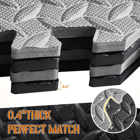 24x24 Inch 0.4 Inch 12 Pack 48 GWT Interlocking EVA Foam Floor Tiles Thick Gym Flooring for Home Gyms Garages