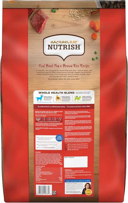Rachael Ray Nutrish Premium Natural Dry Dog Food, Real Beef, Pea & Brown Rice Recipe, 28 Pounds (Packaging May Vary)
