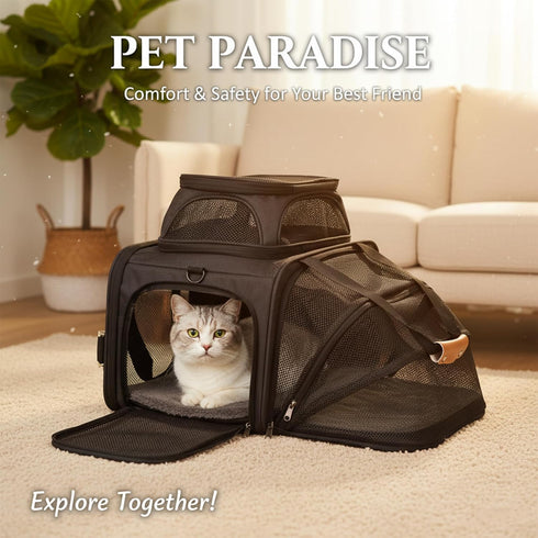 JUNGYOON Cat Carrier, Expandable Airline-Approved Soft-Sided Pet Travel Bag for Cats, Small Dogs & Small Pets