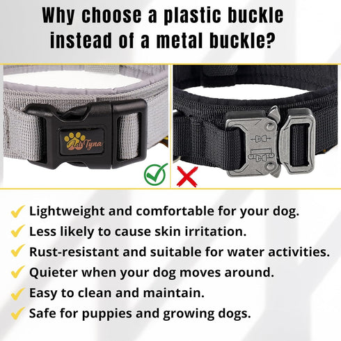 ADITYNA Tactical Dog Collar for Large Dogs - Soft Padded, Heavy Duty, Adjustable Black Collar