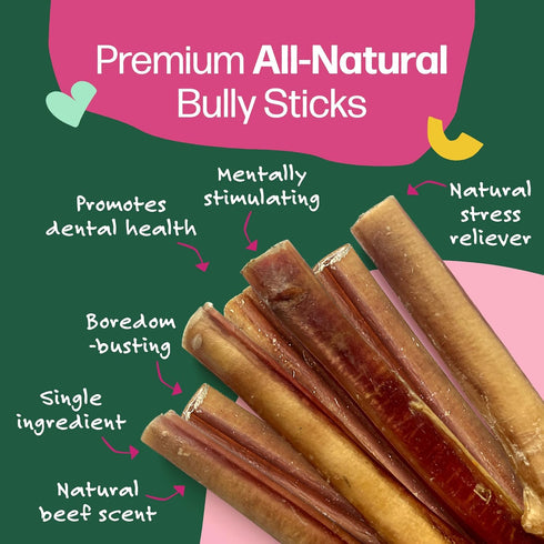 Willow&I Bully Sticks for Dogs - 6 Inch Bully Sticks for Medium & Small Dogs (14 Pack), Premium 100% Grass Fed Beef
