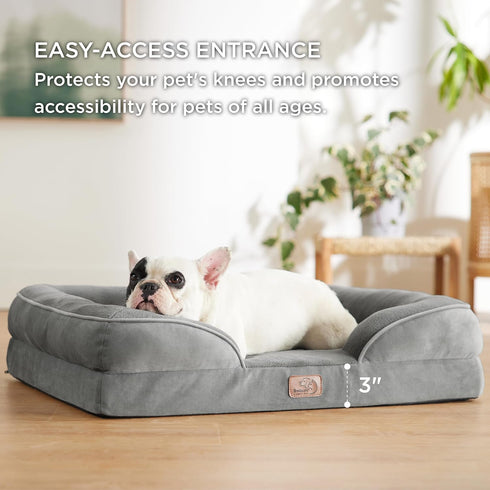 Bedsure Orthopedic Dog Bed for Medium Dogs, Waterproof Sofa Bed with Removable Washable Cover, Grey