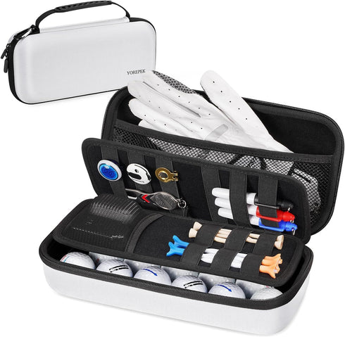 YOREPEK Golf Glove Holder with Removable Shaper - Protective Hard Shell Case Bag with 2 Dividers for Balls, Tees, Golf