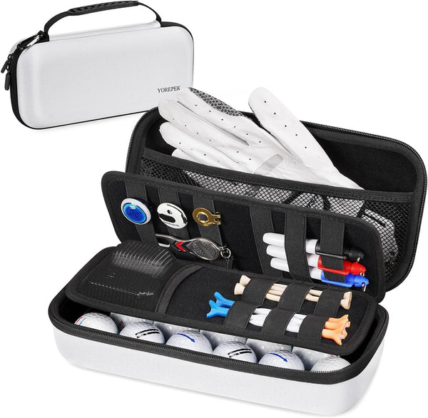 YOREPEK Golf Glove Holder with Removable Shaper - Protective Hard Shell Case Bag with 2 Dividers for Balls, Tees, Golf