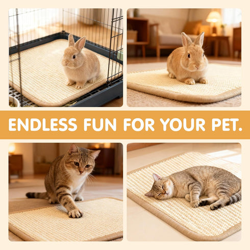 2-in-1 (2PCS, 16x12in) Rabbit Toys & Bunny Mat, Natural Sisal Nesting Pad Scratching Pad for Indoor Cage, Bedding Mat