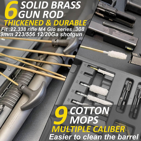 iunio Universal Gun Cleaning Kit with Mat and Case, Full Brass Jags, Rods and Adapters for All Guns