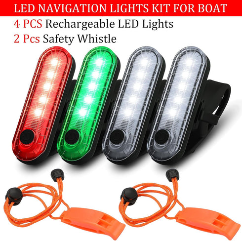 6 4 Treela Pcs LED Navigation Kayak Lights with Safety Whistle Battery Operated Stern Boat Lights Rechargeable Boat