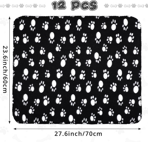 12 Tatuo Pieces Black Dog Blankets for Small Dogs Puppy Fleece Blanket Bulk Warm Felt Throw Spring Cute Paw Print Puppy