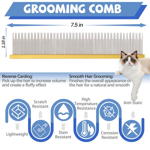 SUSOOK 8.5 Inch Dual Tooth Pet Comb for Mats and TanglesProfessional Grooming Comb Removing Excess Hair for Long-Haired