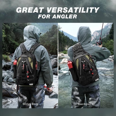 Ghosthorn Fishing Backpack Tackle Sling Bag with Rod Holder, Tackle Box Fly Fishing Gifts for Men Women