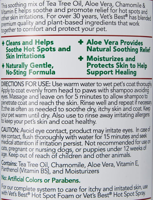 16 oz Vet's Best Hot Spot Dog Shampoo, Natural Itch Relief for Dogs with Dry Skin, Rash, Scratching, Licking, Sensitive