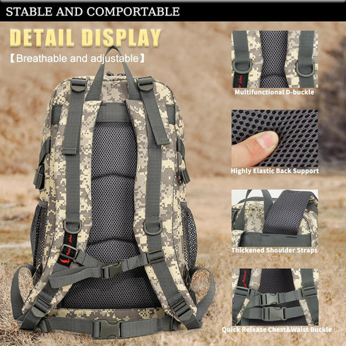 Outdoor Plus Camo Backpack for School, 30L/40L Waterproof Day Pack for Boys