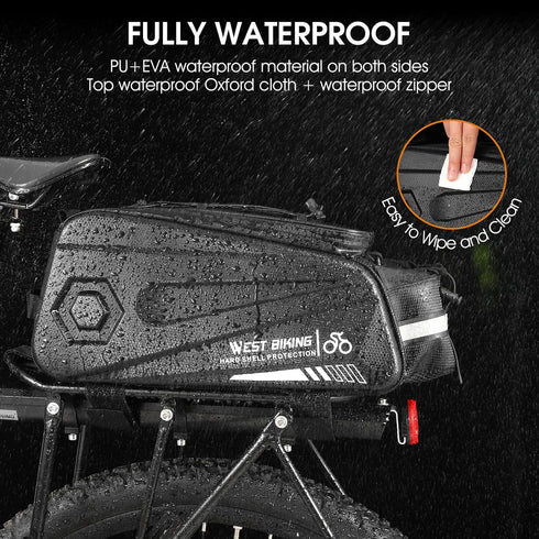 West Biking Bike Rear Seat Bag, Double Water Resistant Zipper Bicycle Trunk Pannier, 8.6L Capacity