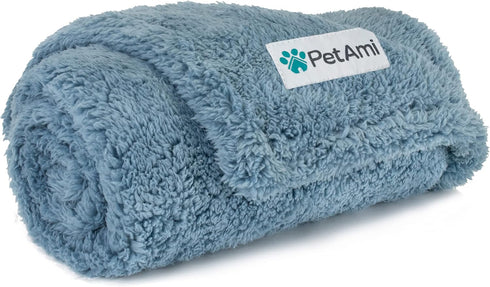 PetAmi Fluffy Waterproof Dog Blanket, Soft Warm Sherpa Throw, Reversible Couch Cover for Small Medium Dogs, Dusty Blue