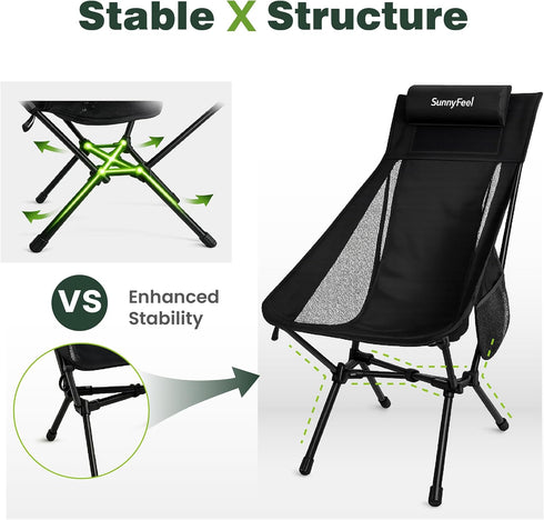 Backpacking SUNNYFEEL High Back Portable Camping Chair, Lightweight Folding Chair with Head Support, Compact Chair