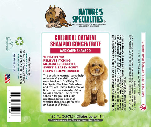 Nature's Specialties Colloidal Oatmeal Creme Rinse Ultra Concentrated Shampoo for Pets, 32 oz, Made in USA