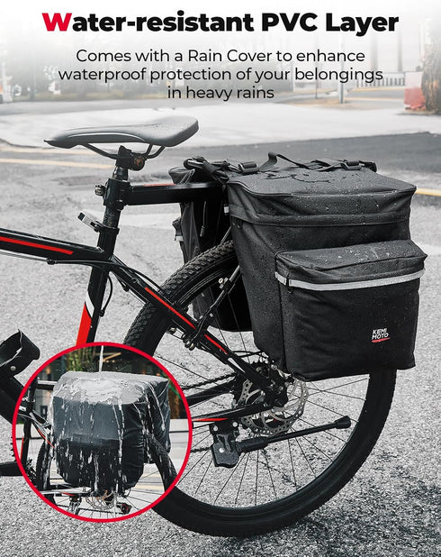 KEMIMOTO Bike Bag Panniers for Bicycle Rear Rack, 34L Capacity Water Resistant Storage Saddle Bag, Black