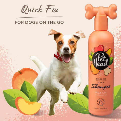 Quick Fix Shampoo and Conditioner for Dogs, 16.0 fl. oz. Peach Scent, Natural and Vegan Ingredients