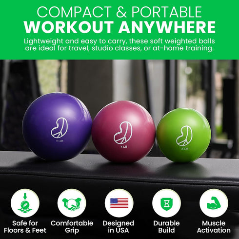 Bean Products Soft Weighted Balls for Exercise - Soft and Safe Workout Balls for Yoga, Rehab, Pilates and Fitness