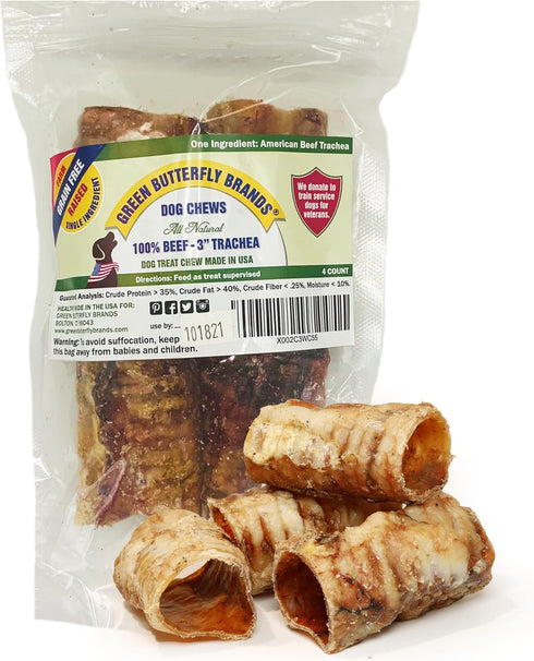 Dog Chews – Beef Trachea Dog Treat Chew Made in USA - Grass Fed American Beef, Glucosamine Rich for Healthy Joints