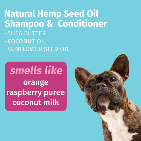 Hempz Petz 2 in 1 Dog Shampoo & Conditioner, Creamy Citrus Orange & Red Raspberry, 17 oz.