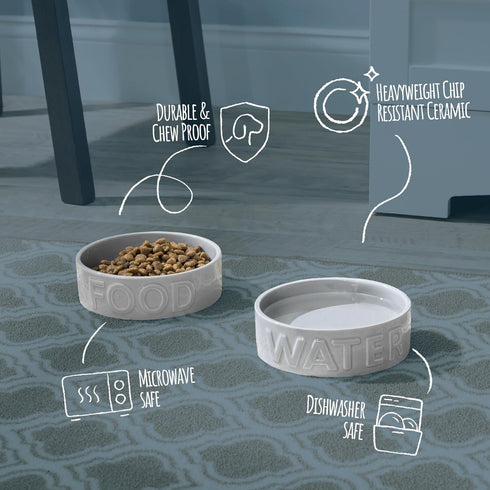 Park Life Designs Large Ceramic Dog Bowl - Stylish Gray Pet Feeding Dish | Durable, Easy-Clean & Dishwasher-Safe