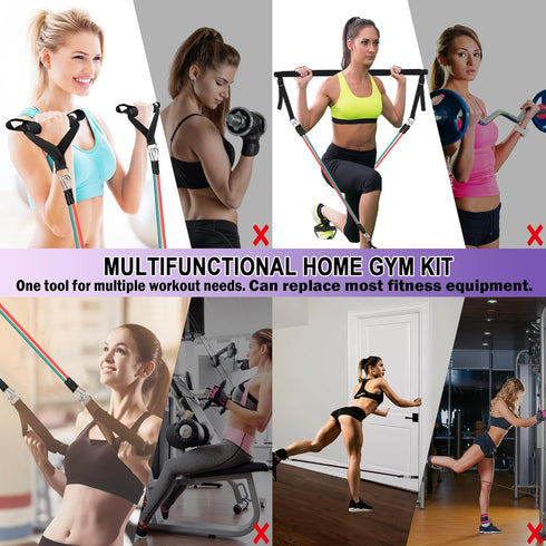 Portable Pilates Bar Kit with Resistance Bands, 3 Set Exercise Resistance Bands for Full-Body Workouts