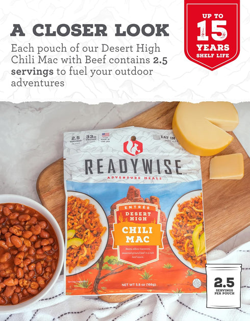 (2 ReadyWise Wise Foods Entree Dish Chili Mac with Beef Servings)