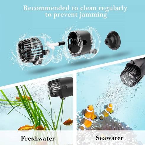AQQA Aquarium Wave Maker, 3W/5W/10W/15W Suction Cup Powerhead Pump, Ultra Quiet Submersible Circulation Pump
