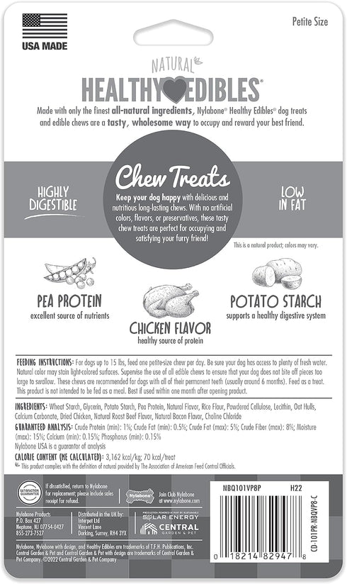 Nylabone Healthy Edibles Natural Dog Chews, Long Lasting Chicken Flavor Treats for Dogs, X-Small/Petite (8 Count)
