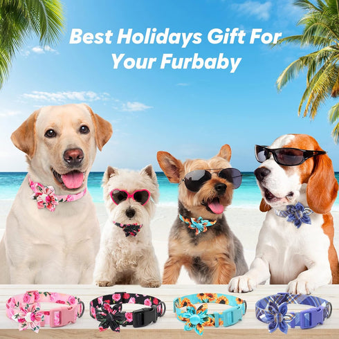 Cute Dog Collar - Fancy Floral Boy Dog Collar with Sunflower Bowtie for Small Medium Large Dogs, Spring Summer Design
