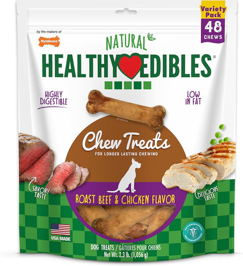 Nylabone Healthy Edibles: Natural Long Lasting Dog Chews, Roast Beef & Chicken Flavor, X-Small/Petite, 48 Count