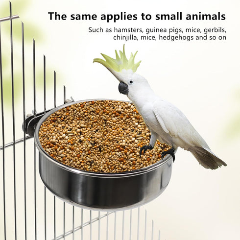 2 Pcs Small Bird Feeding Dish Cups, Stainless Steel Parrot Food Bowl with Clamp Holder, 2 Pack for Small Animals