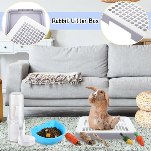 19 Set Pcs Rabbit Starter Kit Small Bunny Litter Box Animal Grooming Kit Water Bottle Bunny Toys Hay Feeder Bowl