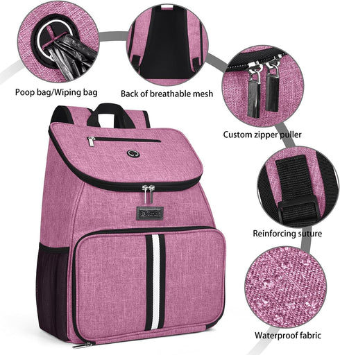 BAGLHER Dog Travel Bag, Airline Approved Pet Supplies Backpack with 2 Silicone Collapsible Bowls and 2 Food Baskets