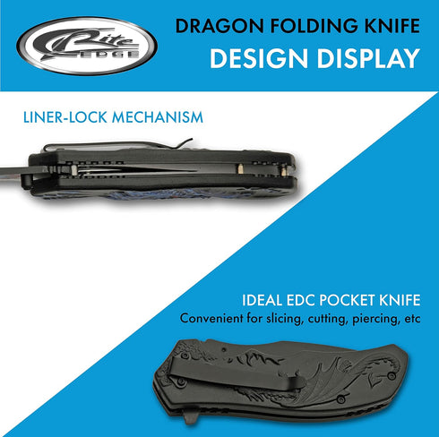 SZCO Supplies 8” Red Dragon Decaled Liner Lock Folding Knife with Pocket Clip