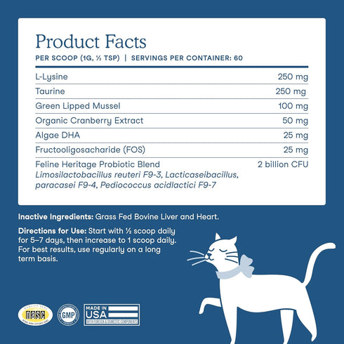 Immunity, 60 Fera Pets Wellness Blend - Cat Health Supplement with Feline-Specific Probiotics, Taurine and Lysine