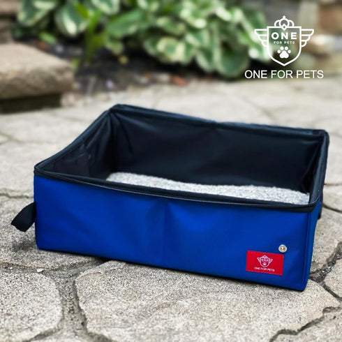 Portable 2-in-1 Double Pet Kennel/Shelter, Black/Royal Blue Fabric, 20"x20"x39", Car Seat-Belt Fixture Included
