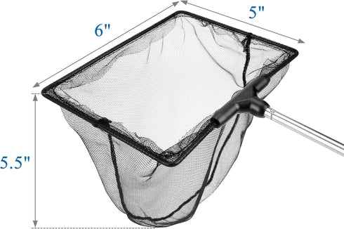 Lpraer 5" x 6" Aquarium Fish Net, Extendable Telescopic Stainless Steel Handle for Fish Tank
